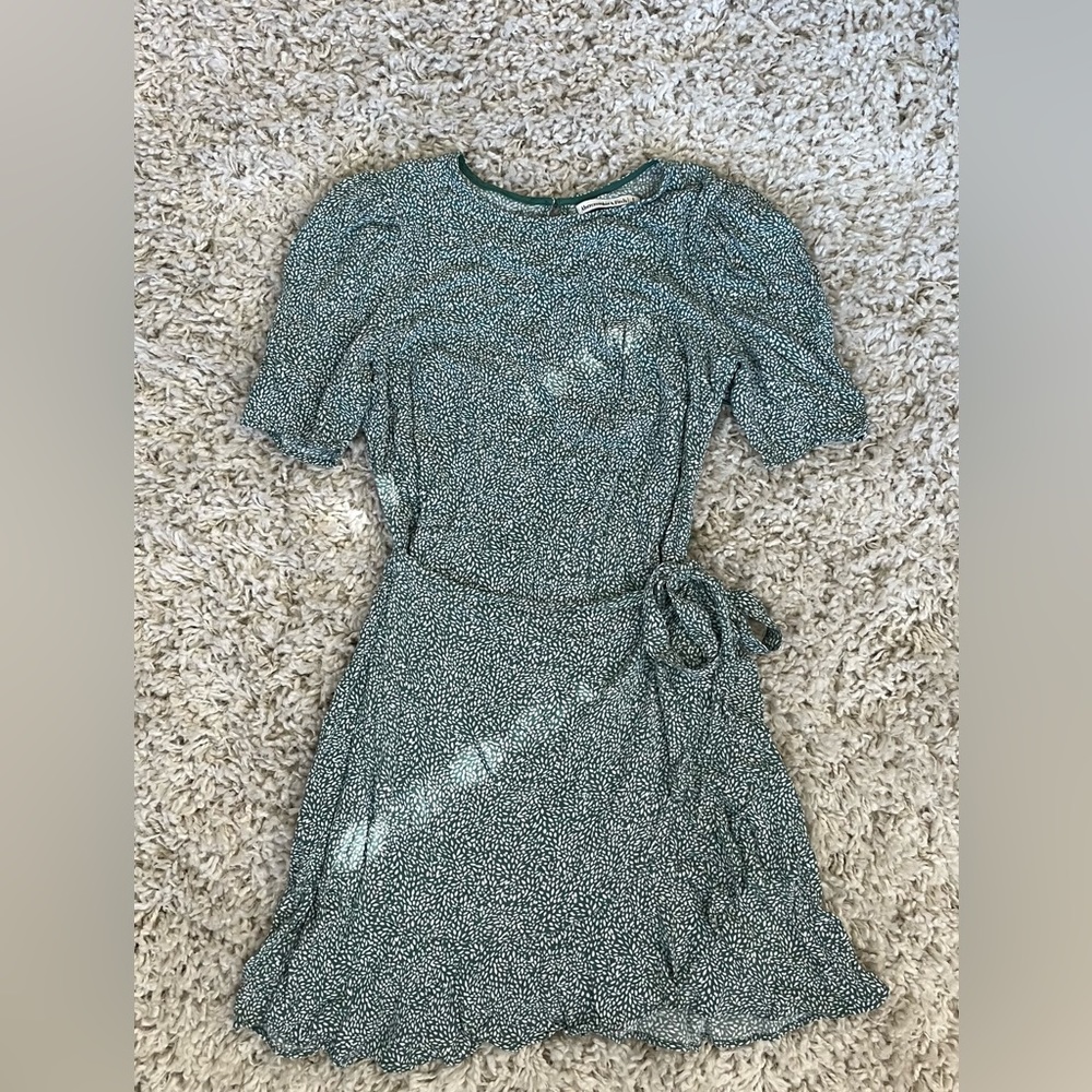 Abercrombie & Fitch High Neck Wrap Dress in Green Floral Print, Size S